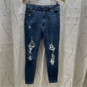 Bluenotes Selena Curvy Super‎ High Rise Jegging Womens 4 Blue Distressed